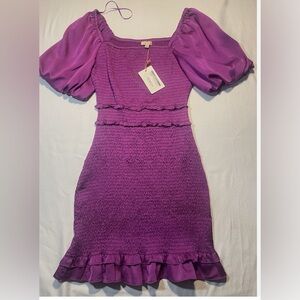 NWT Skies Are Blue Purple Smocked Mini Dress with Puff Sleeves